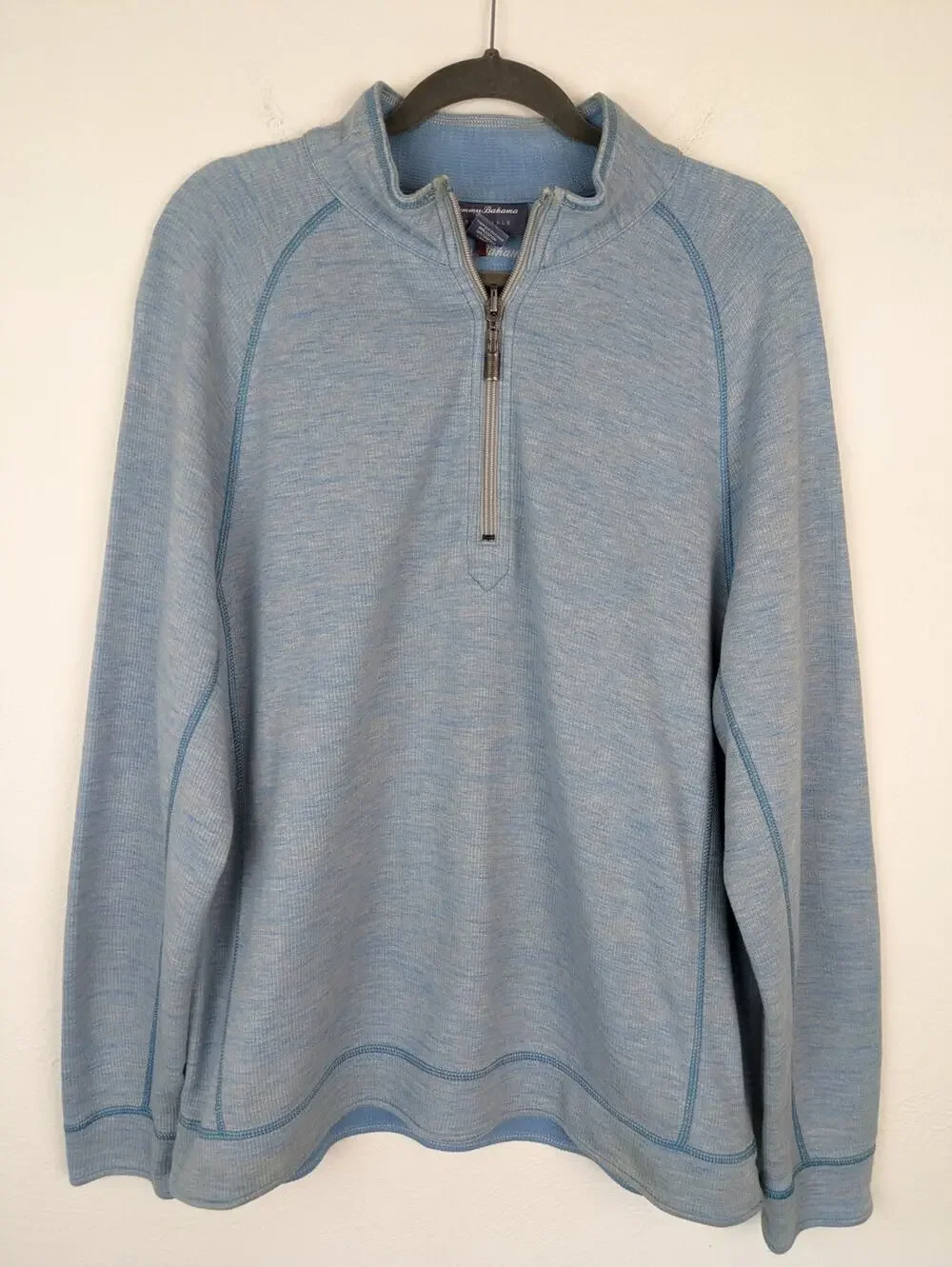 Tommy Bahama Sweater Reversible Quarter Zip Cotton Lyocell Outdoor Blue Size L